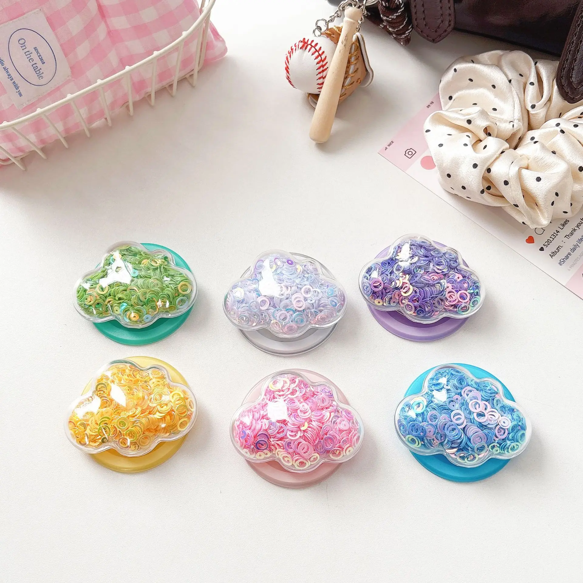 

Cloud Shape Glitter Magnetic Phone Grip Holder Foldable Desktop Stand Support Phone Case Accessories Cute Finger Socket Bracket