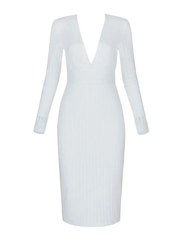 

HQBORY женское сексуальное белое элегантное бандажное платье средней длины с глубоким v-образным вырезом, сетчатое облегающее платье со знаменитостями и длинными рукавами