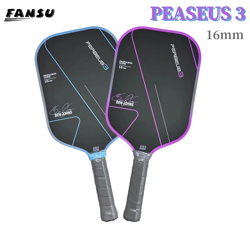 Peaseus 3 Pickleball Paddle BEN JOHNS T700 Carbon Fiber Thermoformed Uni-body Construction Carbon Friction Surface 16MM