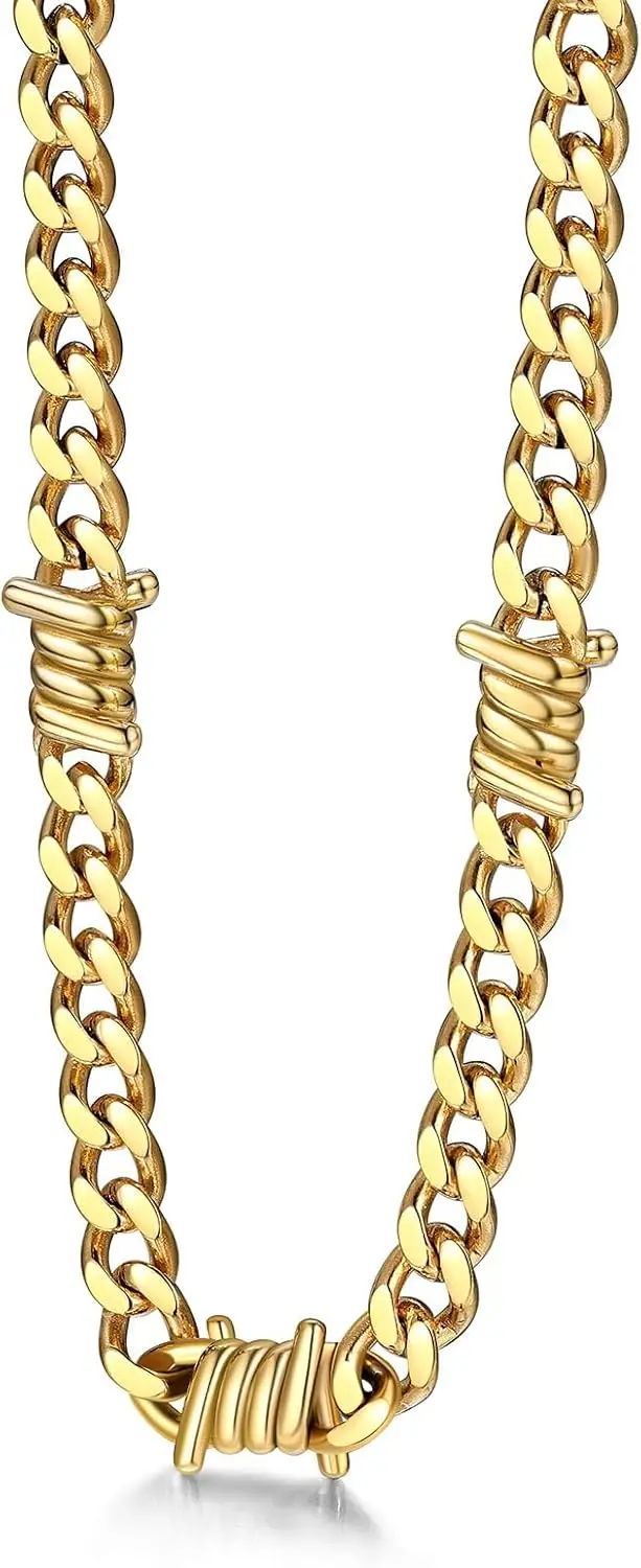 

Ожерелье Bestyle с цепью из колючей проволоки 5/7/9/12 мм, мужские цепочки-ожерелья в стиле хип-хоп, панк, готика, из нержавеющей стали, массивная толстая кубинская цепь C