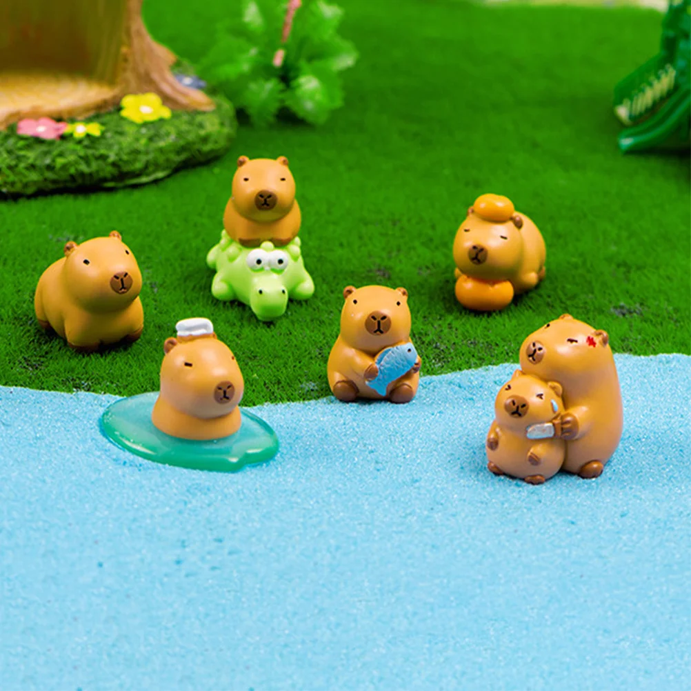 6 szt. Miniaturowe figurki mikro-kapybar, żywiczne, do dekoracji biurka, półki na książki, dekoracji domu, upominki na przyjęcia z kapybarami, ozdoby ogrodowe, mini