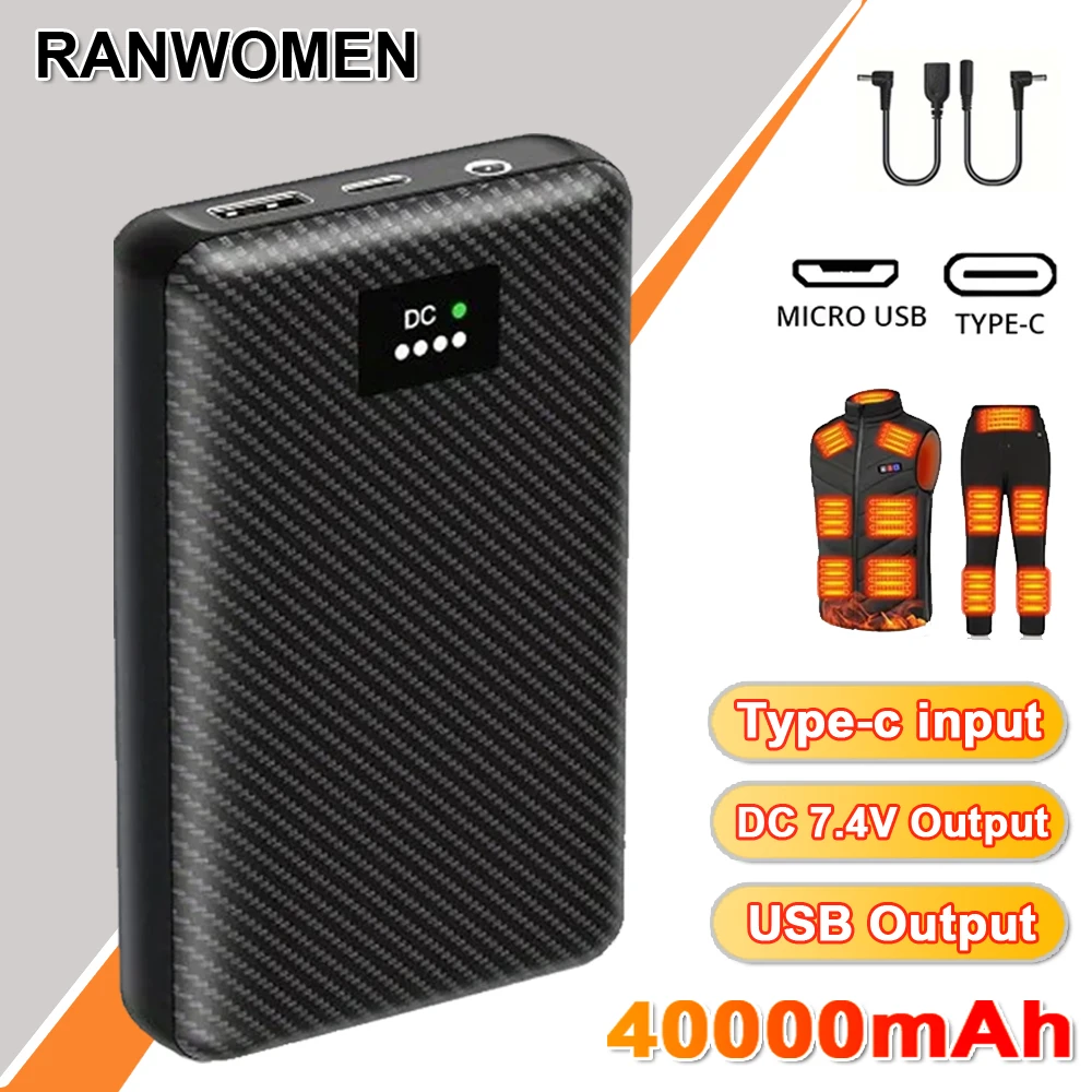 40000mAh Heated Trouser Battery External Powerbank DC 7.4V for Heated Vest Jacket Scarf Gloves Heating clothing Christmas Gift