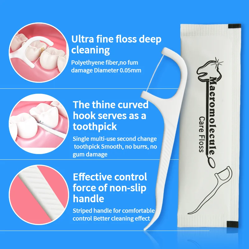 100pcs Disposable Plastic Material Dental Floss Dental Toothpick Sticks For Hotel Travel Family Toothpick Individually Packaged