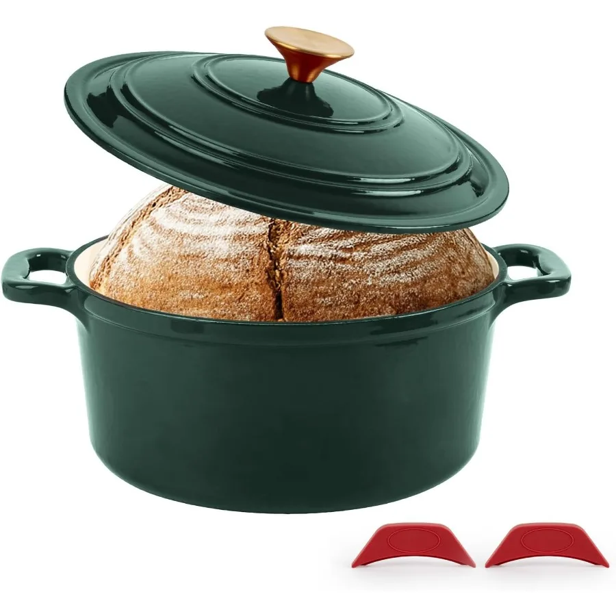 

Enamel Cast Iron Dutch Oven with Lid Round Casserole Pot for Bread Baking Braising Roasting and Stews HeavyDuty Oven Safe Induc