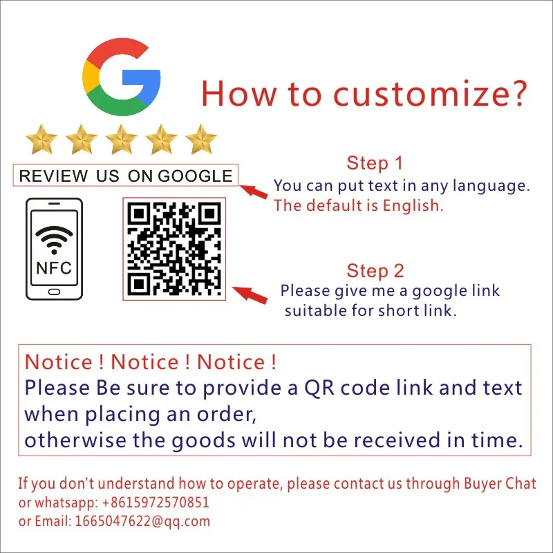 Custom Google Review Acrylic Logo with NFC Website Smart QR Code NFC Card Increase Your Reviews Social Media Standard Card Size