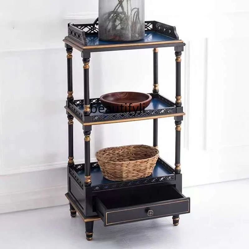 XX45 American Shelf Bedroom Painted Three-Tier Floor-Standing Hollow Decoration Shelf Retro Storage Shelf