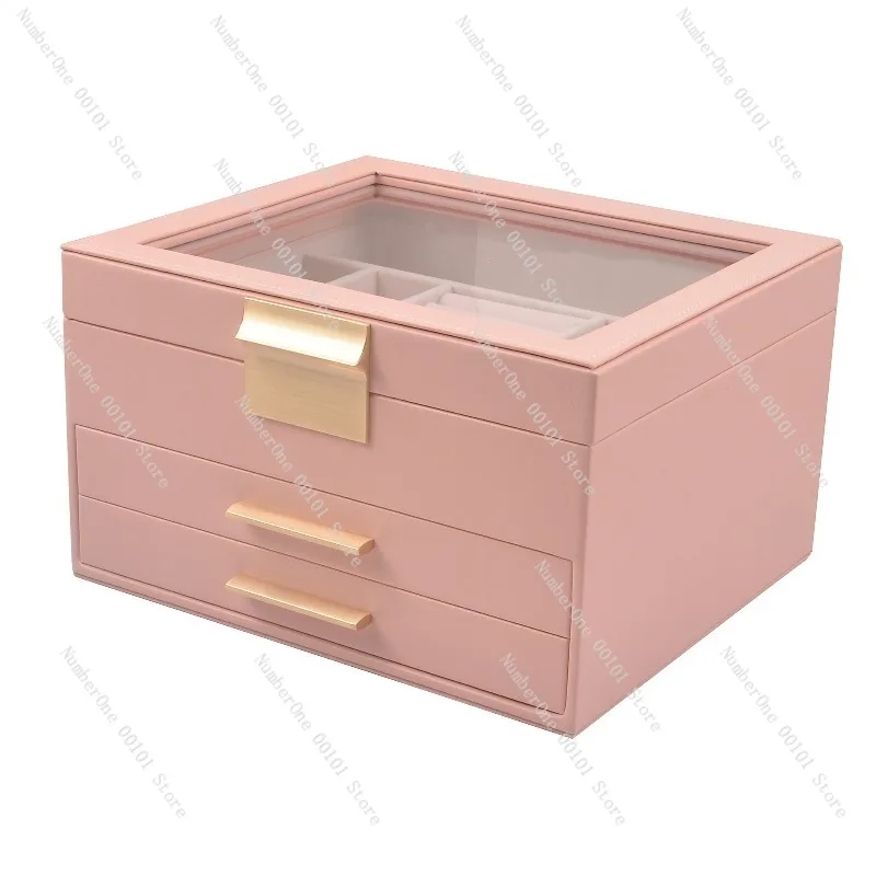 Three-Layer Jewelry Storage Box with Windows, Necklace Earrings, Exquisite Gold Drawer Jewelry Box for Precious Accessories