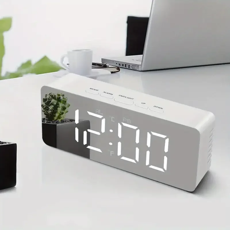 Light Emitting Diode Multifunctional Snooze Display White Timetable Alarm Clock Digital Clock Modern Mirror Alarm Clock