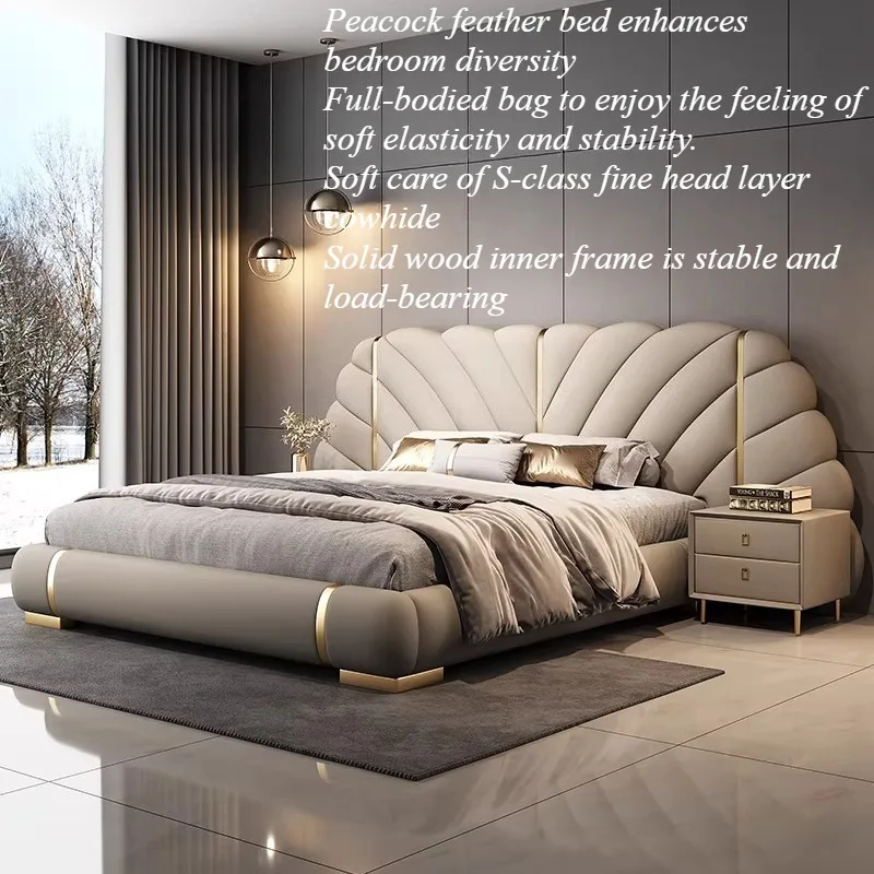Minimalist Upholstered Bed Double Fancy Frame Headboard Bed Unique Aesthetic Cama De Lujo Para Dormitorio Bedroom Accessories