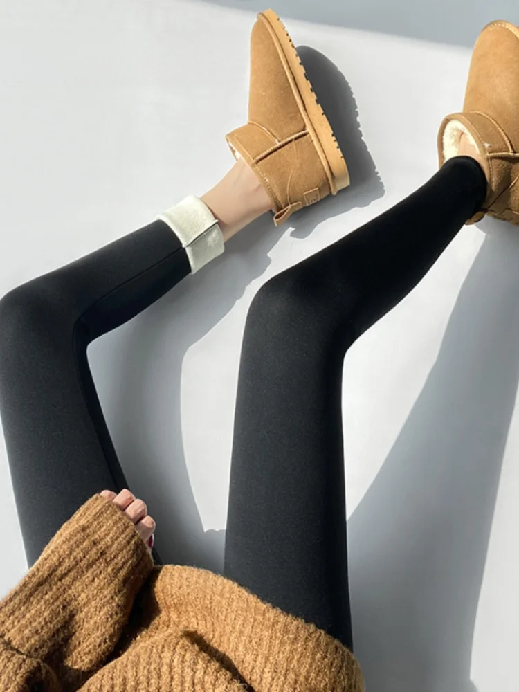 Slimming Effect Fleece Lined High Waist Women's Sport Pants Autumn Winter Outerwear Tummy Control Long Base Layer Bottoms