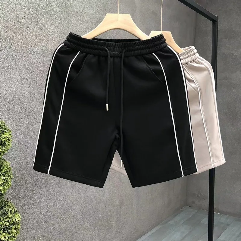 

Мужские спортивные шорты, простые модные контрастные полоски, универсальные повседневные брюки с пятью точками, свободные винтажные шорты для впитывания пота