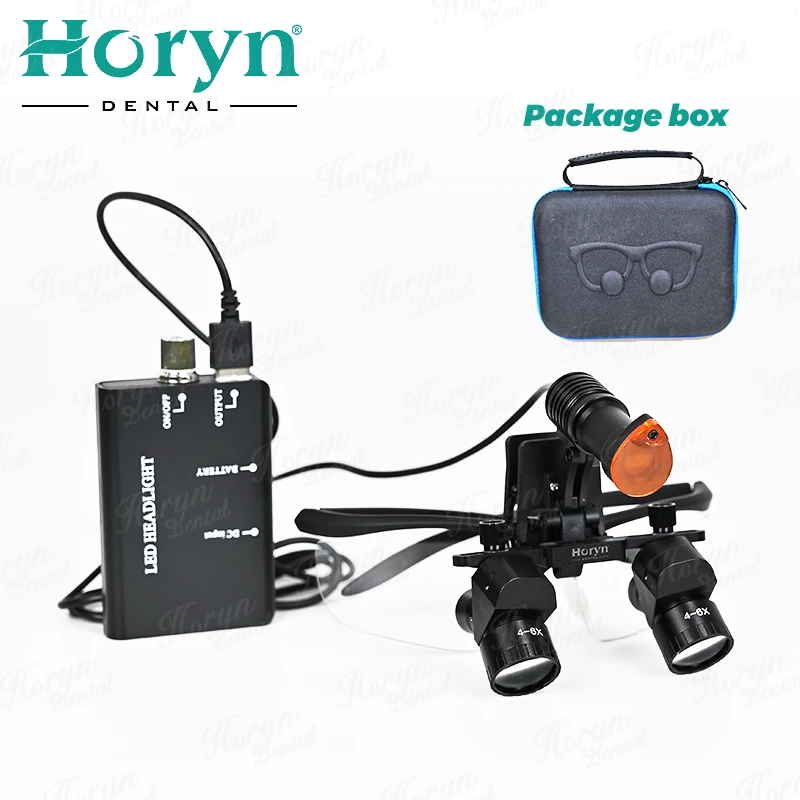 4X 5X 6X Dental Binocular Magnifiger 5W Surgery Ergovision Headlamp Loupes with LED Light  Lithium Battery 300-600mm