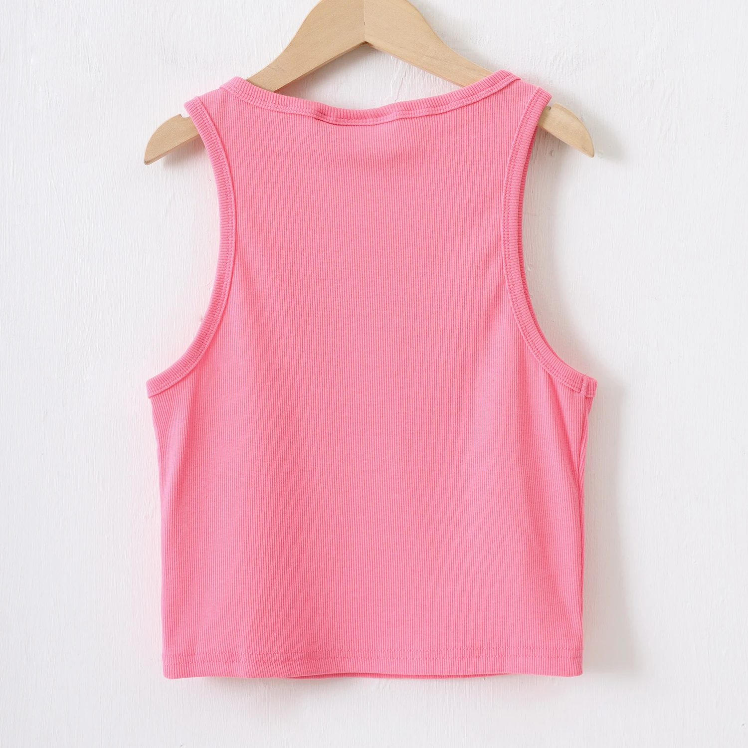 Multi-Color Letter Vest High Street Style for Little Girls Short Sleeve Cotton Blend Elastic Fabric round Neck Design