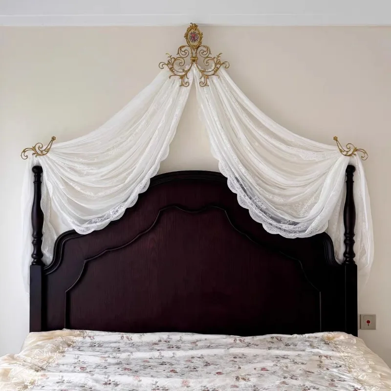 Brass bed mantle frame bed head curtain French door curtain lace princess Korean home decoration bedroom shooting background