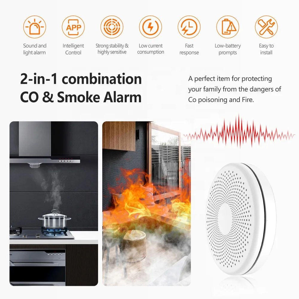 Neuer Tuya Smart WiFi ABS-Materialkombinations-Rauch- und CO-Alarm mit einfacher Installation für das Haussicherheitssystem PST-CS01W