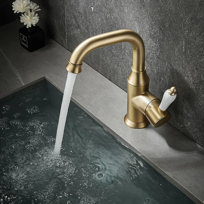 Brass Bathroom Faucet, Rotatable Sink Tap, Leak-Proof Water Valve, Anti-Aging Spout with Soft Aerator, Durable Taps for Bathroom