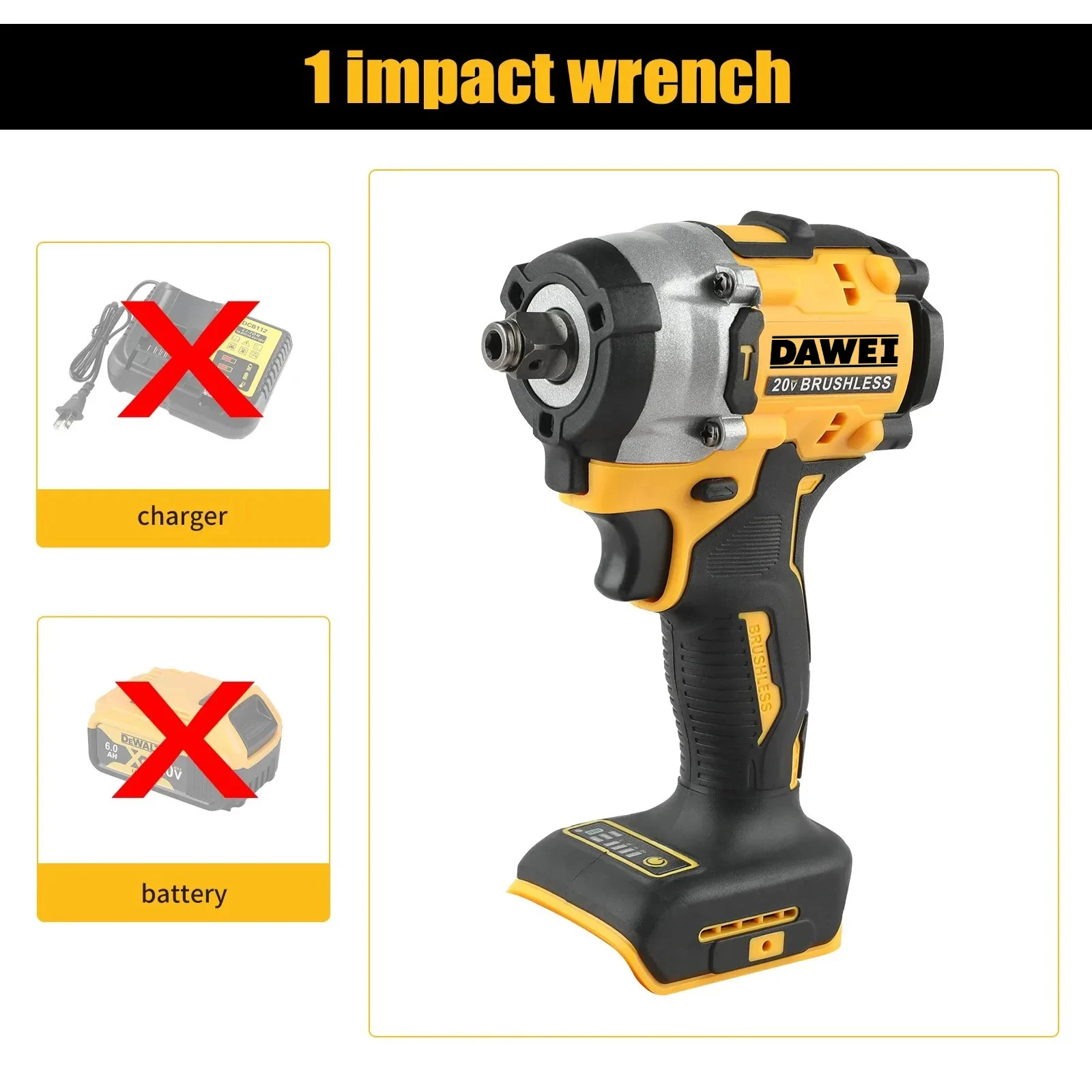 Wireless Impact Wrench Rechargeable High Torque 406Nm(Reverse) 1/2