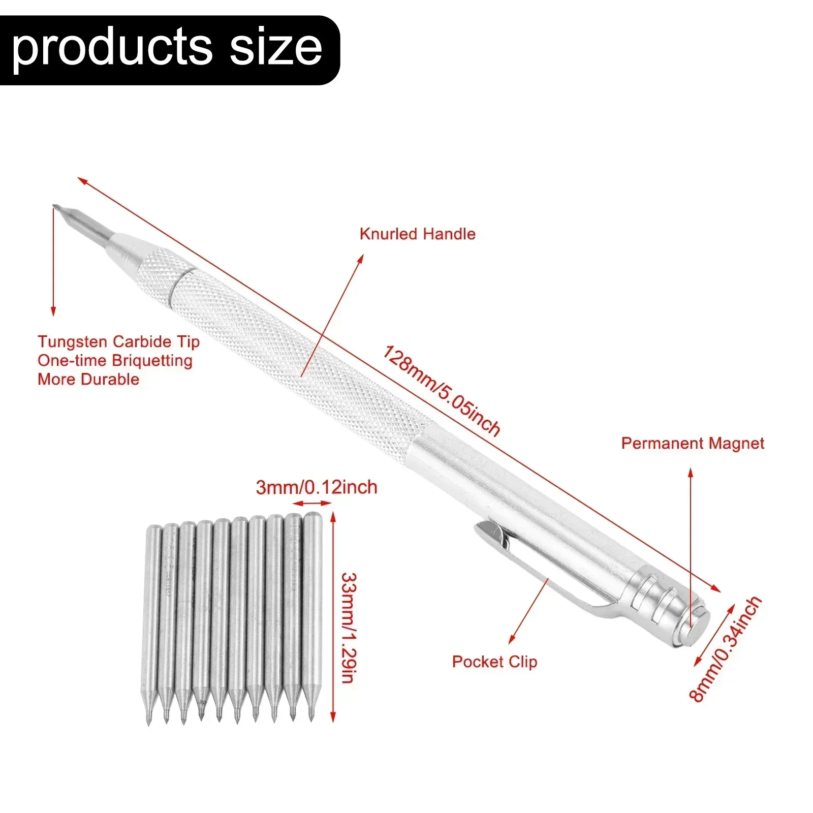 Diamond Scribing Pen Steel Tip Scriber Clip Pen Carbide Nib Stylus Pen For Glass Ceramic Metal Marking Tool
