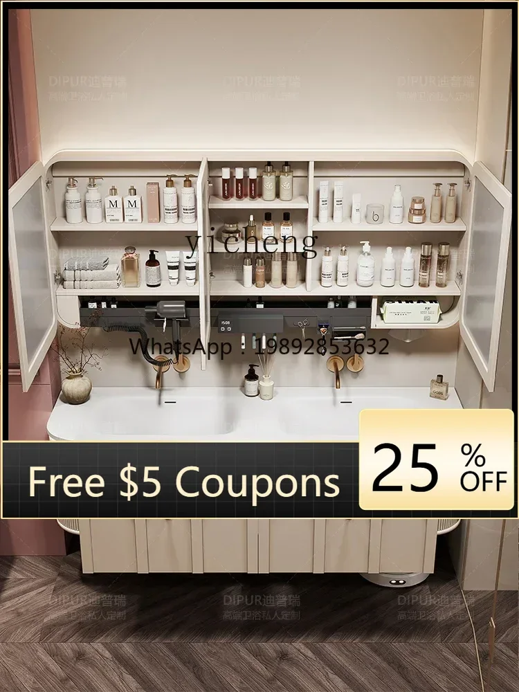 

Integrated Double Basin Bathroom Cabinet Cream Style Washstand Hand Washbasin Large Apartment Villa