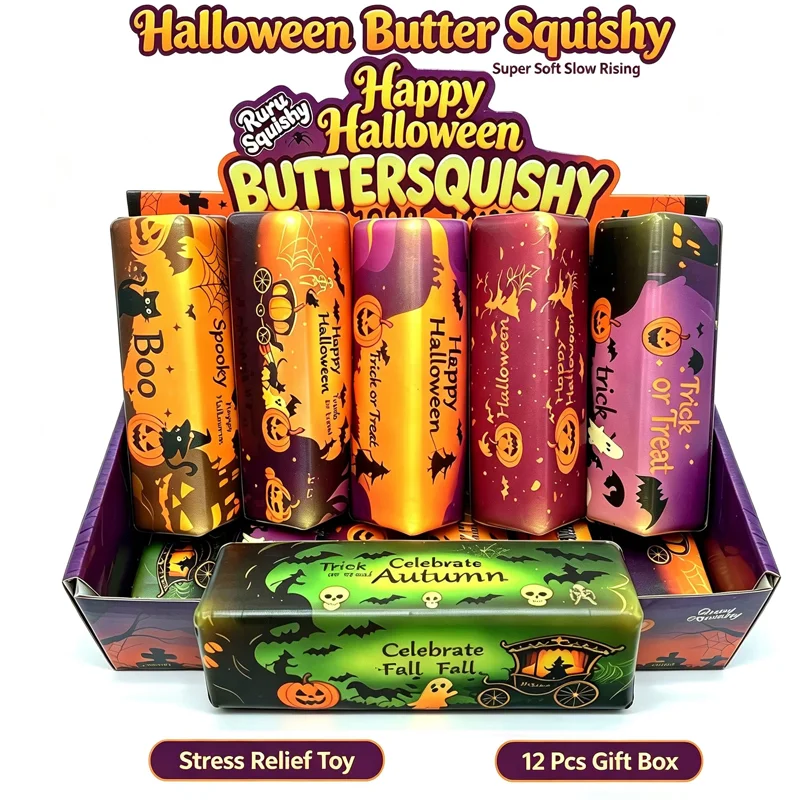 Fragrant Slow Rebound Butter Stick Squishy Halloween Ghost Bat Pumpkin Pattern Fidget Squeeze Toy ADHD Sensory Stress Relief Toy