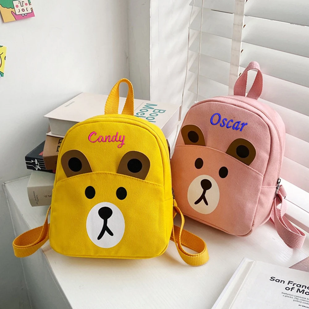 Kids Kindergarten Bag  Boys Girls Canvas Schoolbag Bear Backpack Personalized Name Party Gift Child's Backpack Cartoon Bag