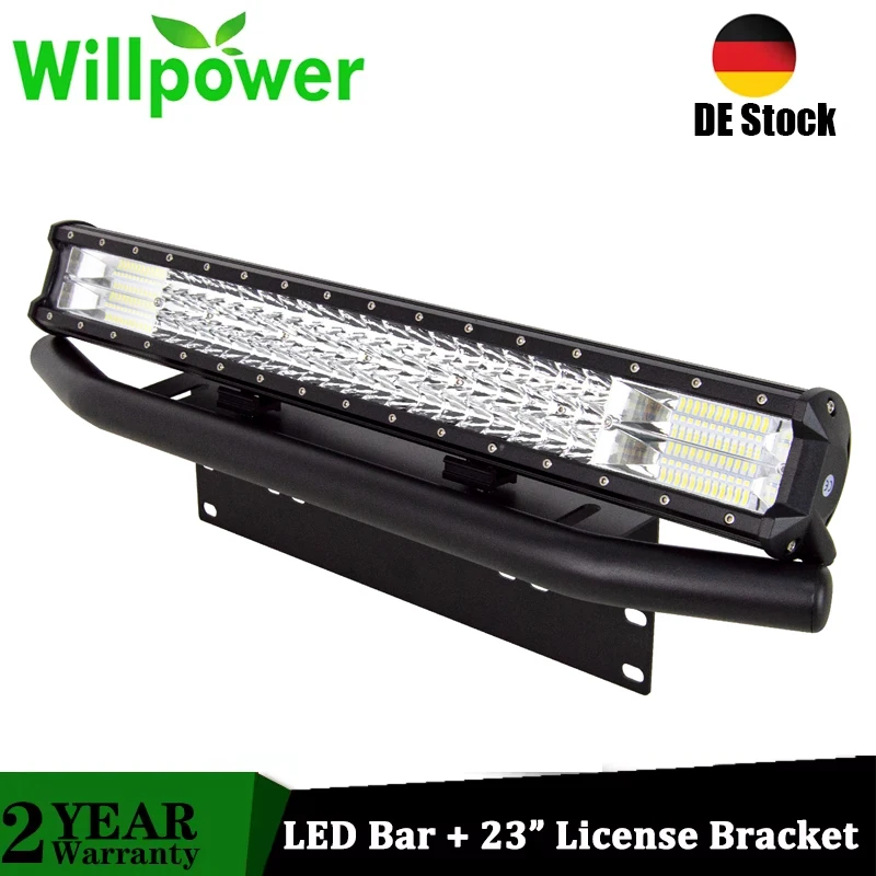 Image of Willpower LED-Lichtleiste 15" 17" 20" Offroad-Arbeitsleuchte 12V 24V Autolicht + 23" Kennzeichenhalterung Bullbar für 4x4-Truck