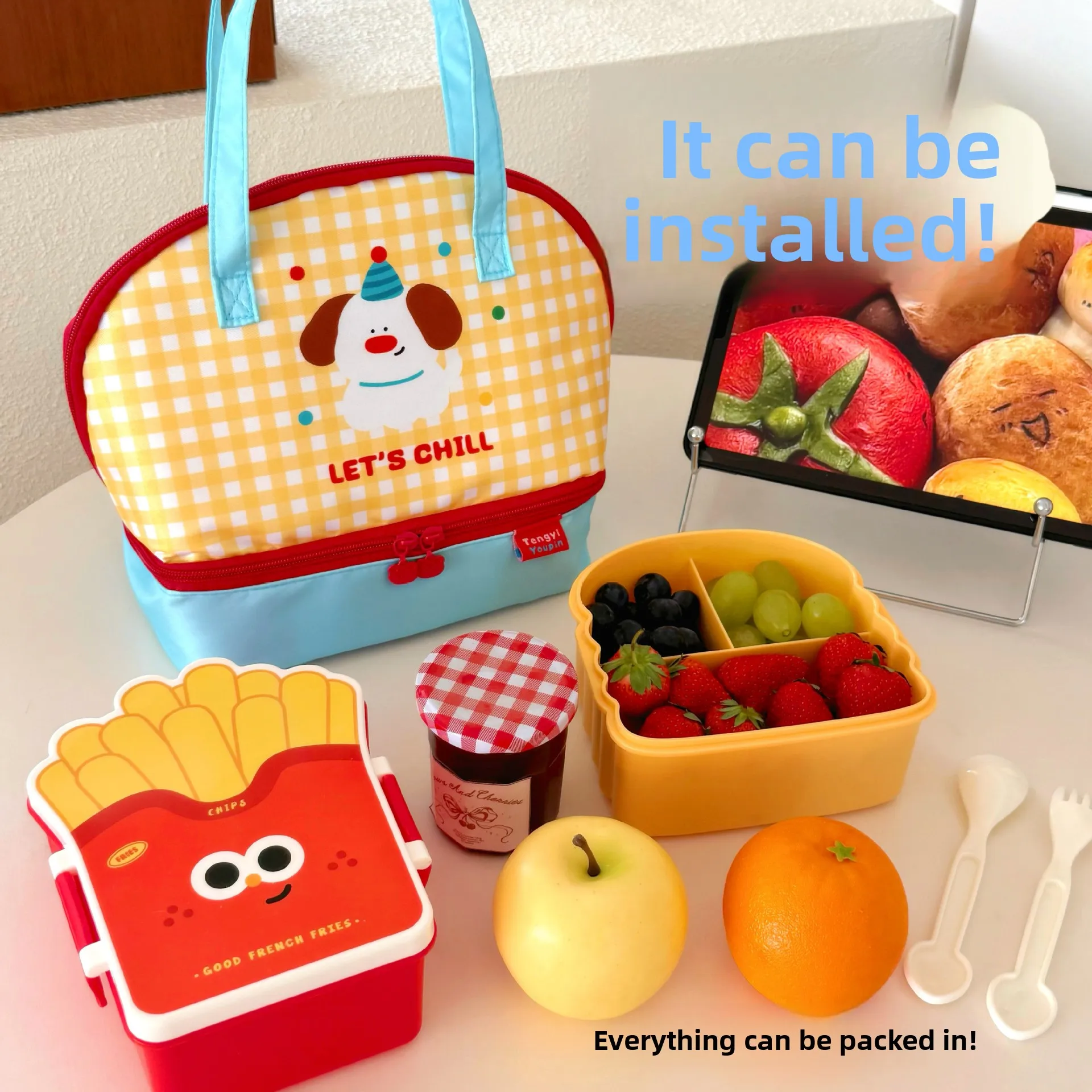 Cute Bento Bag for Office Workers Large Capacity Tote Bag Cartoon Insulated Fresh-Keeping Bag Student Outdoor Lunch Box Bag