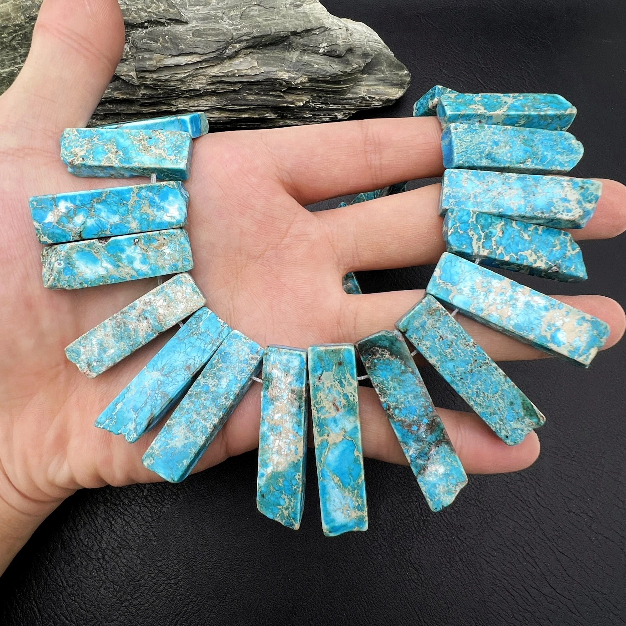 Graduated Top Drilled Freeform Blue Imperial Jaspers Stone Slice Spike Beads For DIY Jewelry Making MY240512