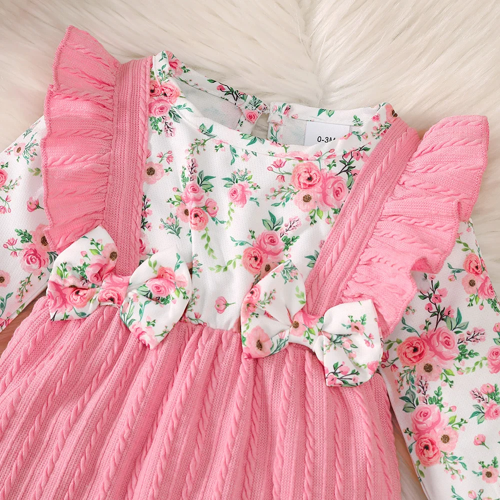 Niedlicher Langarm-Overall mit Blumenmuster für Babymädchen im Herbst, Lässiger und Entzückender Baby-Mädchen-Overall mit Haarband – Detail 4