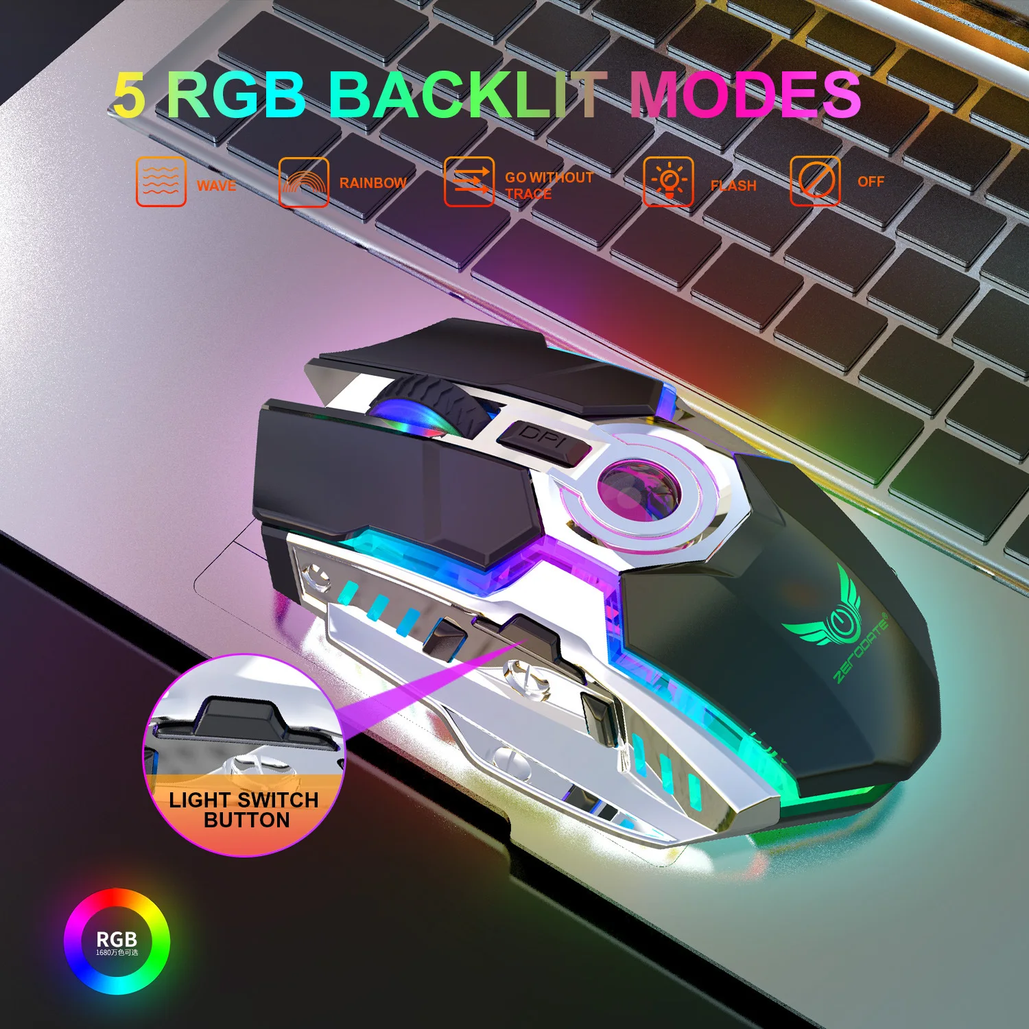 

USB Wireless Charging Mechanical Colorful Game Mouse Office Silent RGB Luminous 2.4G Mice