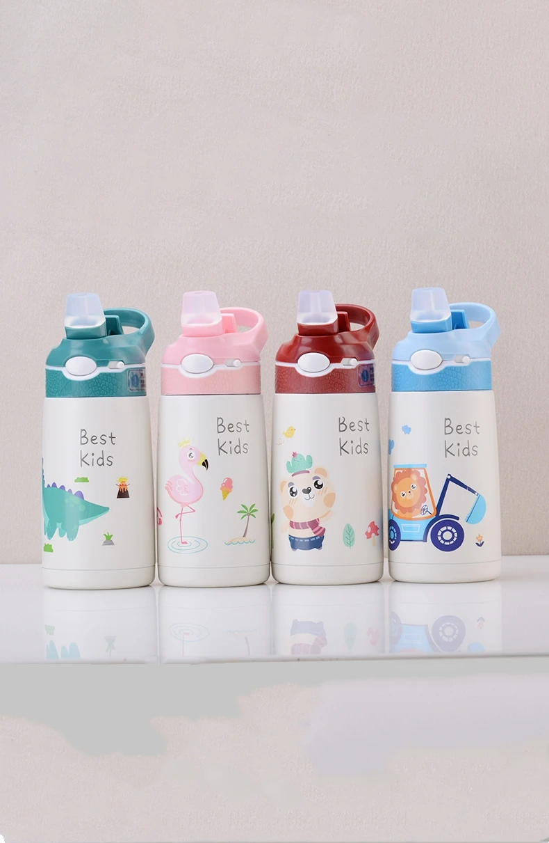 

Бутылка для воды, с соломинкой, многоразовые бутылки для воды из нержавеющей стали, спортивные детские чашки 14 унций с соломинкой и крышками, минималистичный дизайн