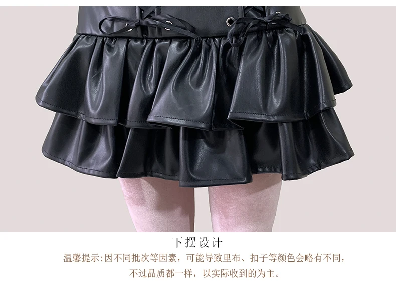 Nerazzurri Summer Autumn Soft Black Pu Leather Mini Tiered Pleated Skirt Women Lace Up Short Luxury Designer Punk Style Clothes