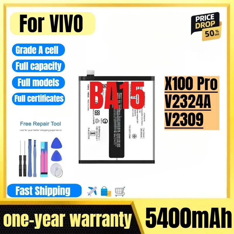 BA15 for VIVO X100 Pro/V2324A/V2309 Phone Battery 0 Cycle High Quality High Capacity Replacement Bateria Grade A Cell with Tools