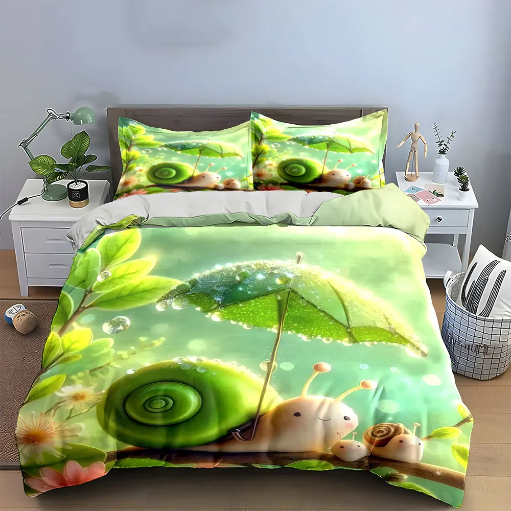 "Snail Family Nature Decor Set" Bettwäsche-Set mit 1 Bettbezug, 2 Kissenbezügen, Einzelbett, Doppelbett, King-Size-Bett, Queen-Size-Bett, Geschenk