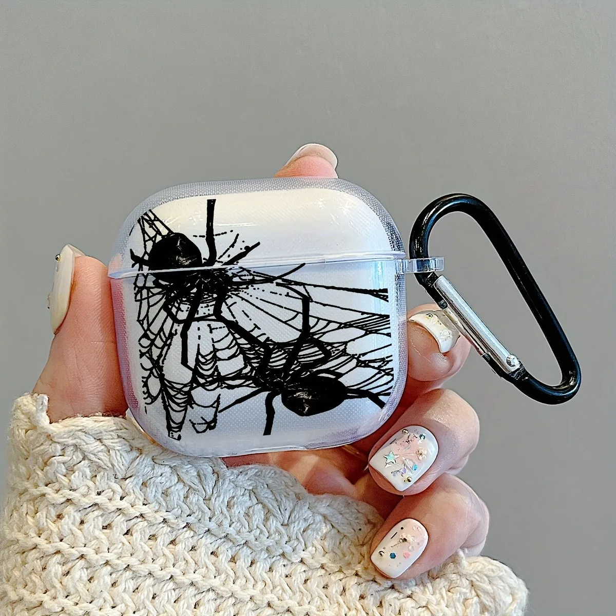 Black Spider Pattern Earphone Case For AirPods Pro/Pro2 TPU Clear With Keychain For AirPods 3/4 Silicone Soft Protective Cover