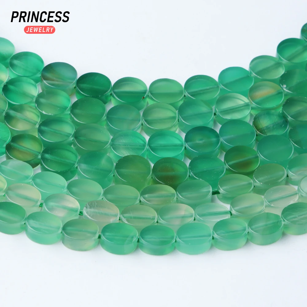 Cuentas de ágata verde Natural para fabricación de joyas, abalorios planos redondos y ovalados de 6 y 8mm, piedras preciosas sueltas para pulsera, venta al por mayor, accesorios de bricolaje