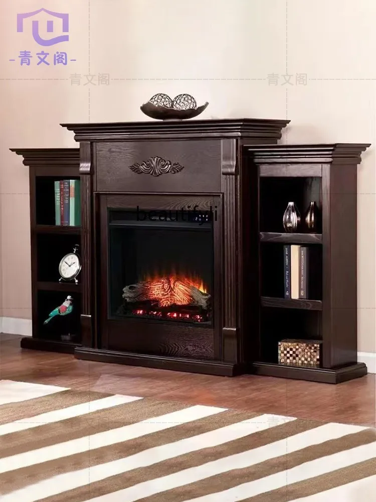 American-Style Solid Wood Combination Fireplace Curio Cabinet Light Luxury Hallway Background Wall Living Room Storage Cabinet