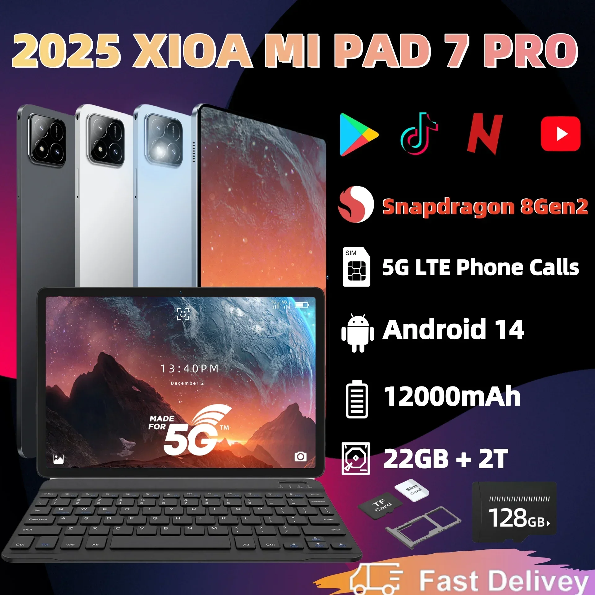 

2025 New Original 5G Tablet Xioa Mi Pad 7 PRO Global Version 12000mAh Android 14 Tablet 22G+2T 11 Inch Snapdragon 8Gen2 Dual SIM