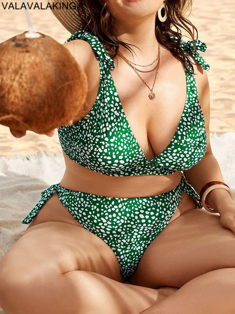 Valav Brug 2025 Sexy Print 2-częściowy zestaw bikini Plus Size dla kobiet Wiązany duży duży kostium kąpielowy Plaża Chubby Curvy Strój kąpielowy