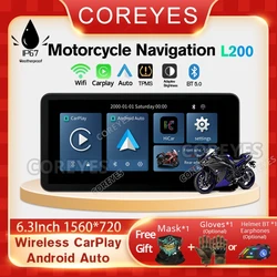 COREYES L200 Motorcycle Screen Carplay Moto Navigation Waterproof Screen Portable Motorcycle Monitor Wireless Android Auto GPS