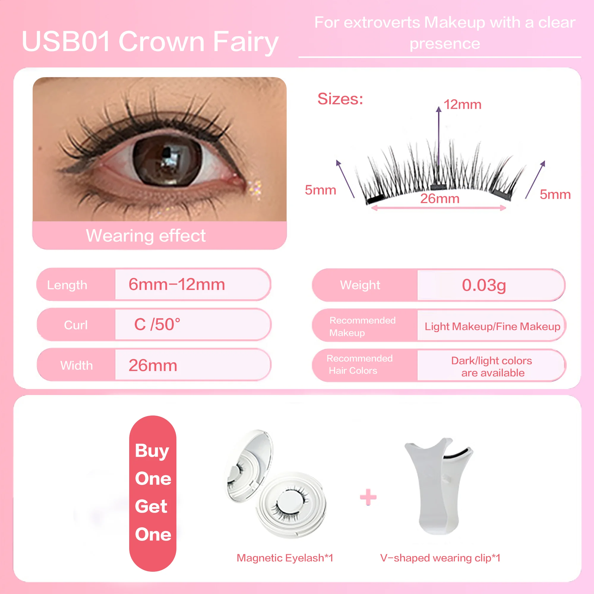 PRAECLARUS Crown Fairy 2Pairs Reusable Magnetic Lashes No Glue Needed Professional Premium 3D Soft Magnetic Eyelash 3-Step Press