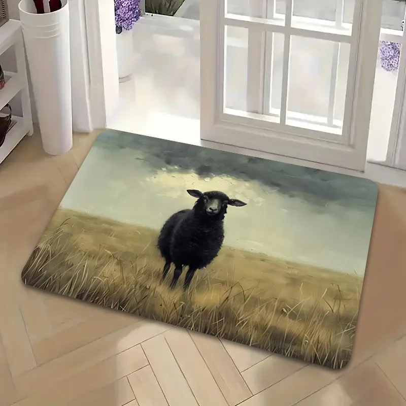 Rustic Sheep Lamb Art Doormat Cottagecore Farmhouse Style Entrance Welcome Mat for Home Decor 40x60cm