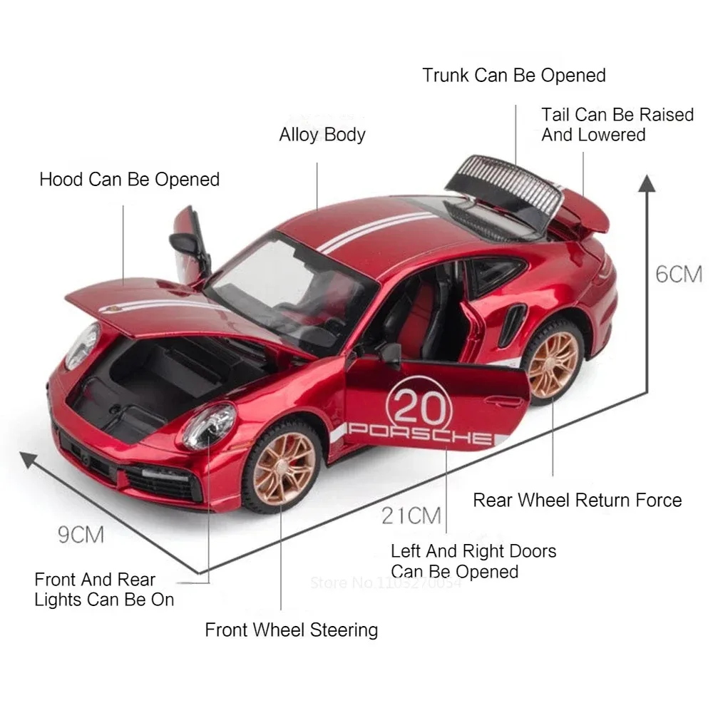 1:24 Panamera 911 Turbo S Speelgoed Legering Model Auto Speelgoed Muziek Licht Trek Simulatie Voertuig Modellen Collectie Cadeau voor Vrienden