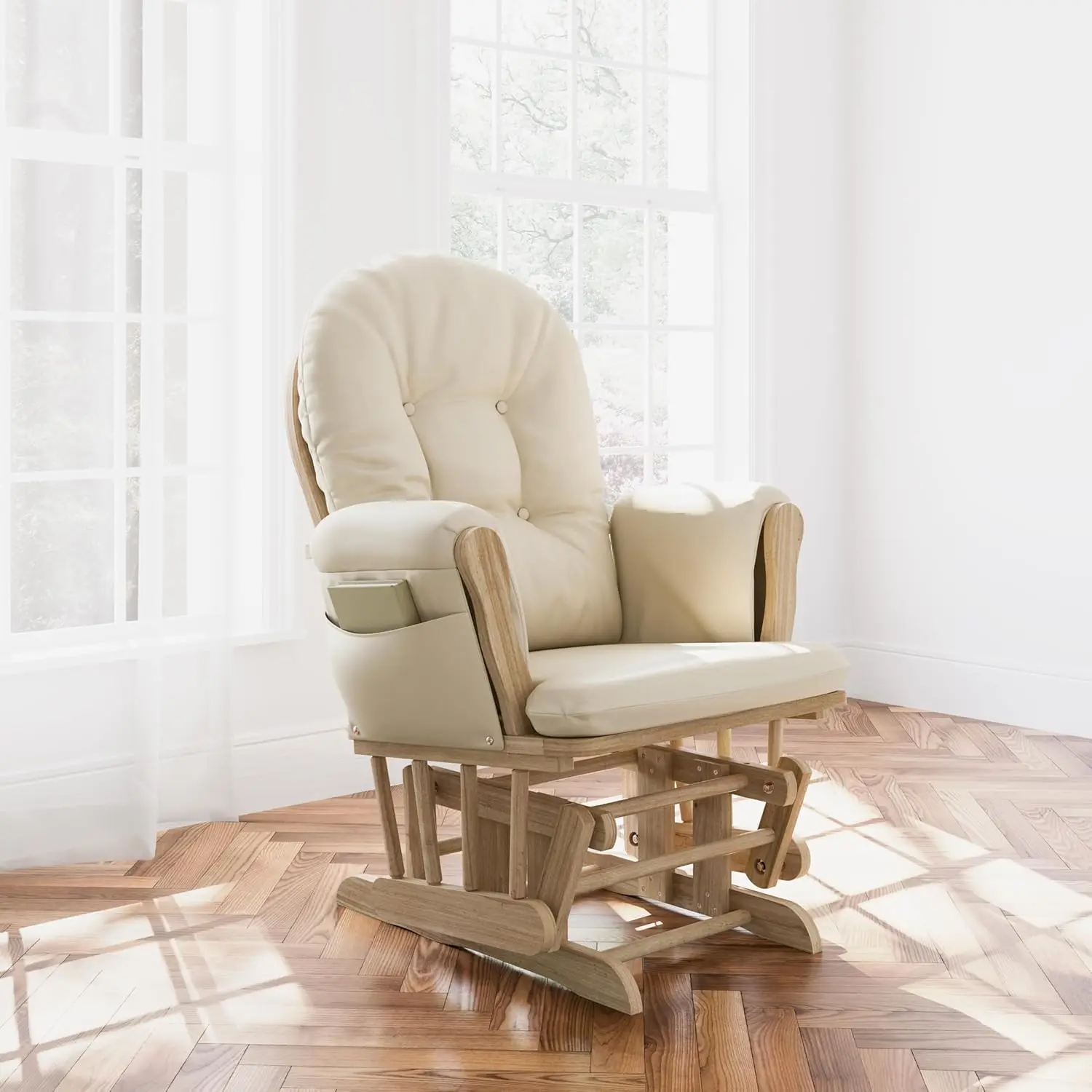 Hoop Glider & Ottoman (Natural/Beige) — Nursery Glider, Solid Wood Craftsmanship, Smooth-Gliding Nursery Chair and Ottoman
