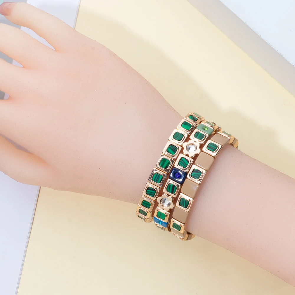 مطعمة الحجر الطبيعي أساور للنساء ، الذهب اللون ، بوهو مطاطا الإسورة ، اليدوية مطعمة الماس والمجوهرات ، تصميم جديد ، 8x8 مللي متر ، 2023 #4