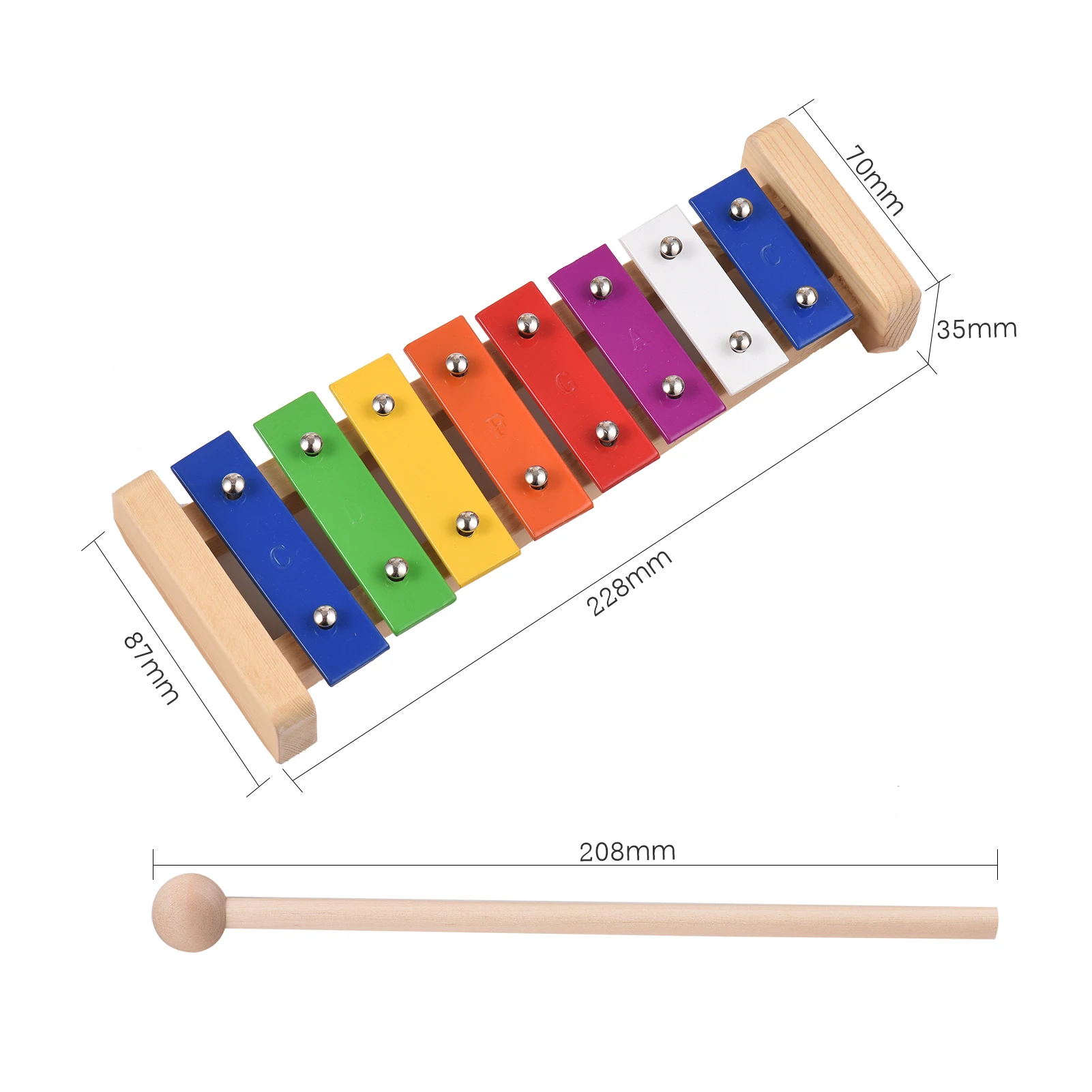 8 Keys Compact Size Xylophone Glockenspiel with Wooden Mallets Percussion Musical Instrument Toy Gift for Kids Children view 6