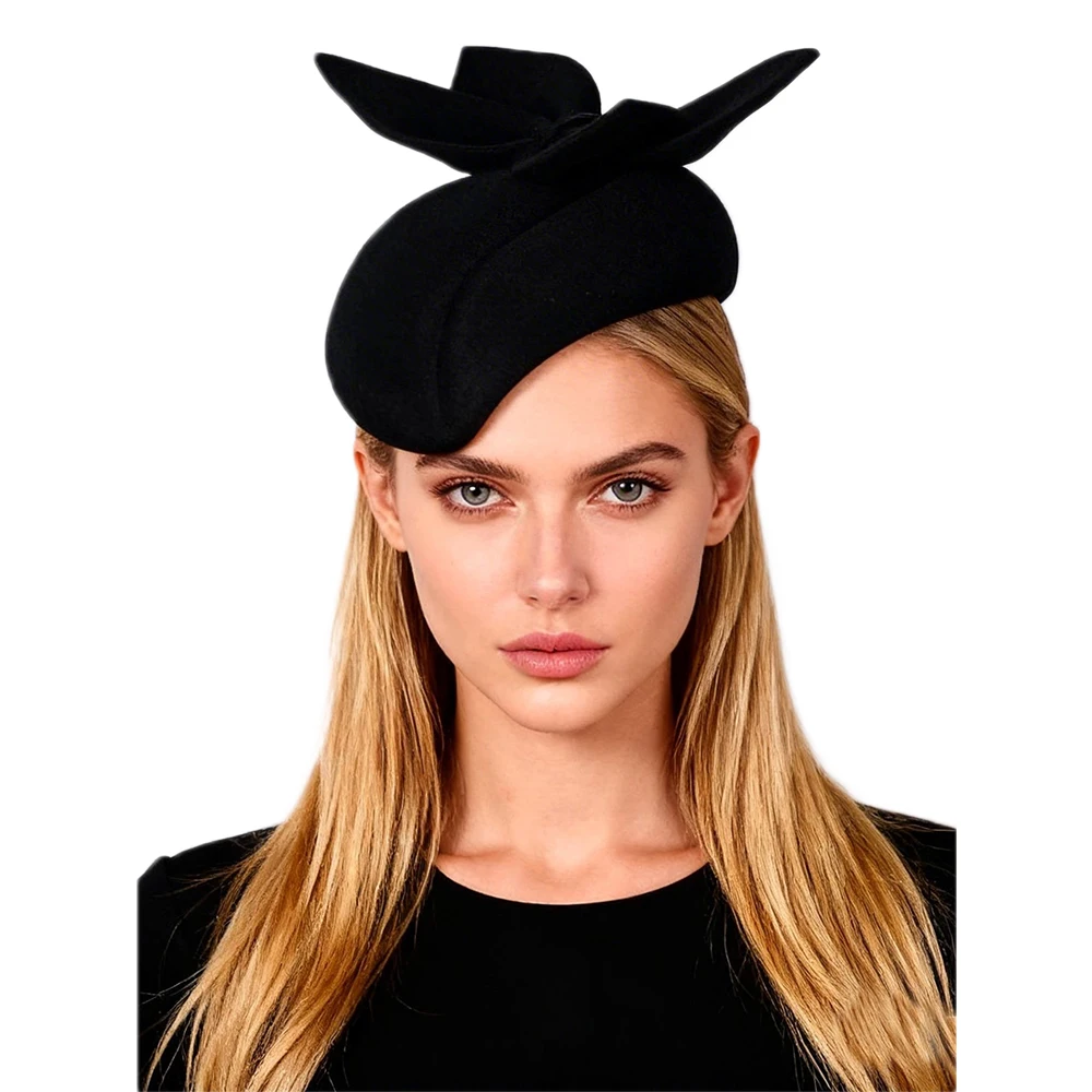 FS Black White Wool Beret Caps With Bowknot Church Hat For Women Elegant Cocktail Tea Party Fascinator Hats Chapeau Femme 2026
