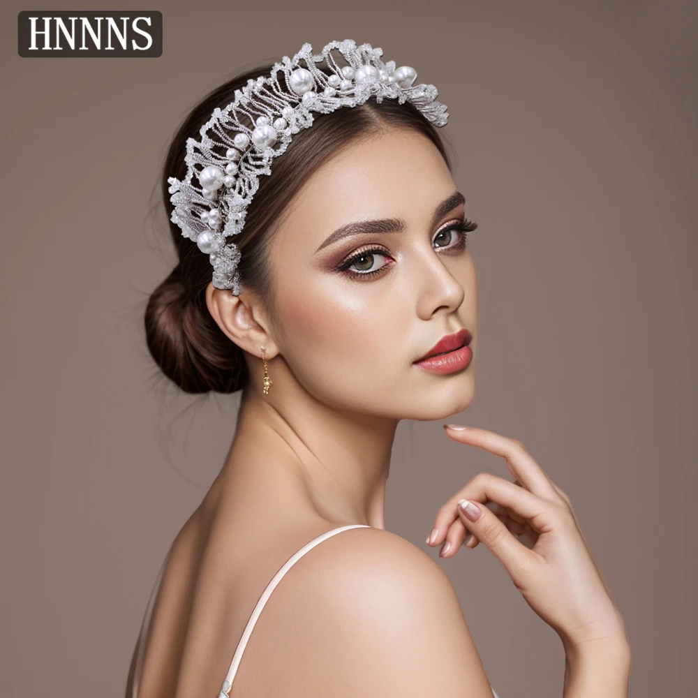 

HNNNS Bridal Jewelry Hair Accessories Luxury Pearl Headband Handmade Beaded Crystal Hairband Elegant Wedding Headpiece A107