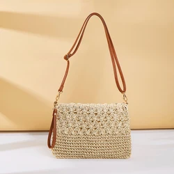 Straw Crossbody Bags for Women Summer Woven Shoulder Bag Purse Raffia Beach Wristlet Crochet Handbag Purse for Women