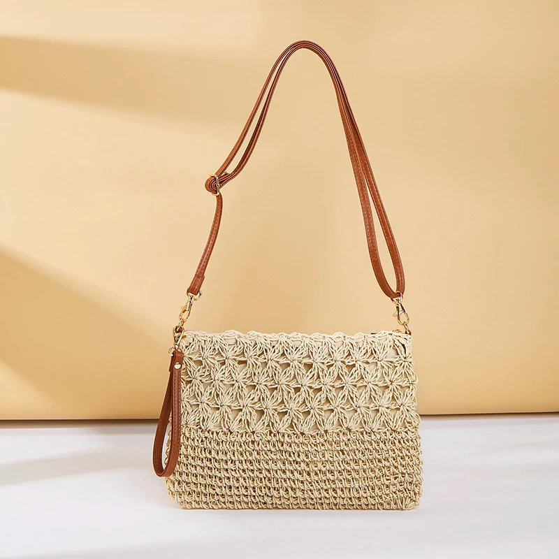 Straw Crossbody Bags for Women Summer Woven Shoulder Bag Purse Raffia Beach Wristlet Crochet Handbag Purse for Women